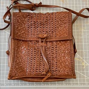 Chic Tan Woven Leather Backpack